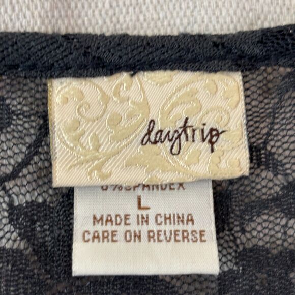 Daytrip Women Whimsigoth Witchy Rhinestone Lace Top Size L Black Vamp Dark Boho - Picture 3 of 7